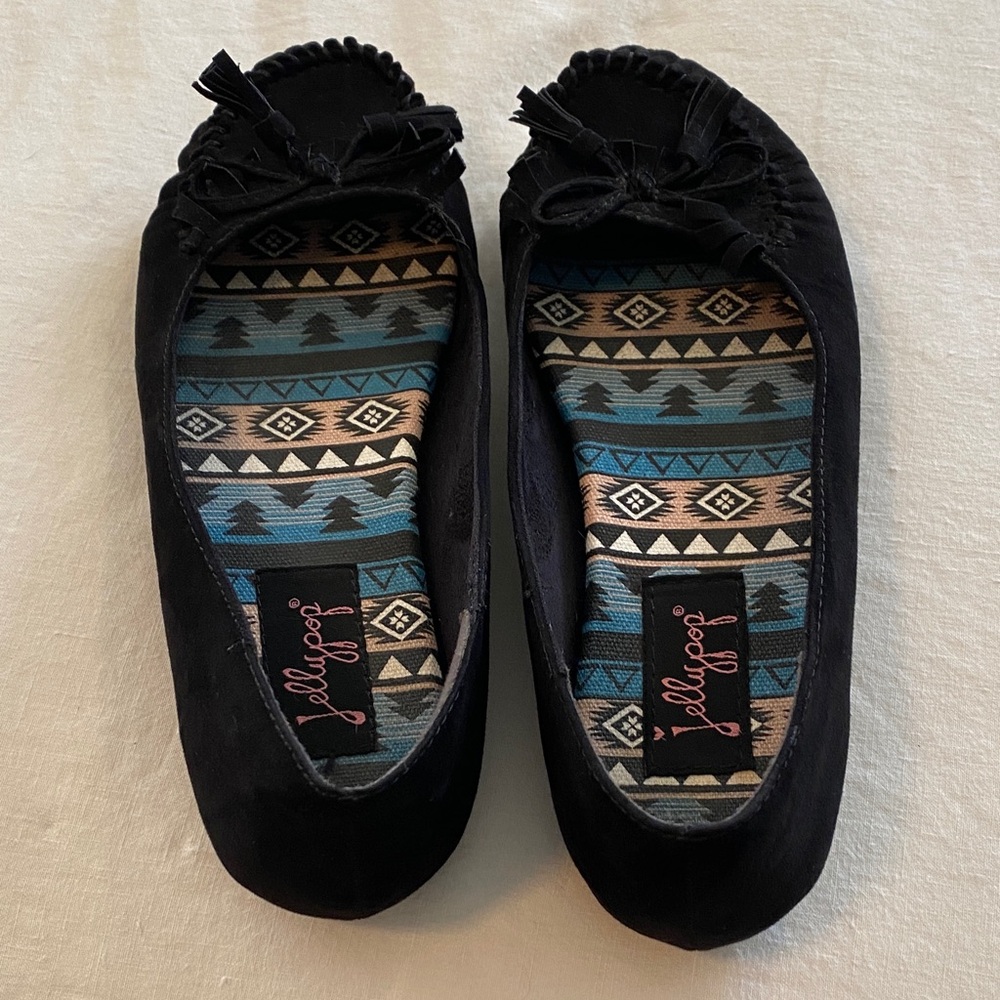 Jellypop Black Moccasins with Tribal Insole